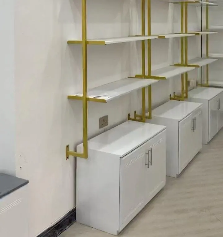 Custom gold display shelving unit