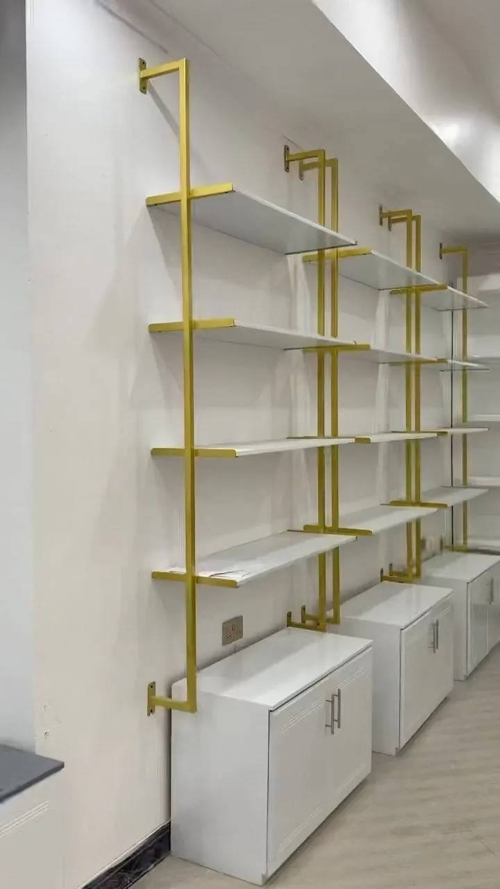 Gold display shelving unit
